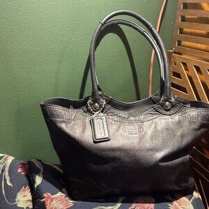 Coach Bleecker Legacy Stripe F14383 black leather vintage tote